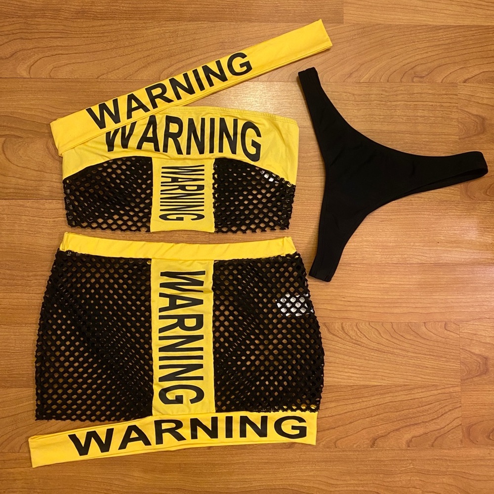 Warning Tape & Fishnet 3-Piece Festival Set
